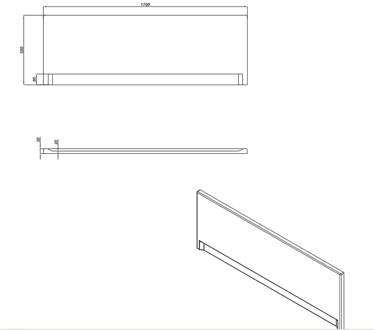 Схема товара Панель фронтальная для ванны Cersanit Universal Type 1 170 
