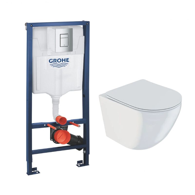 Комплект 3 в 1 инсталляция Grohe + унитаз подвесной CETUS + квадратная клавиша в интернет-магазине Sumom.kz Комплект 3 в 1 инсталляция Grohe + унитаз подвесной CETUS + квадратная клавиша в интернет-магазине Sumom.kz