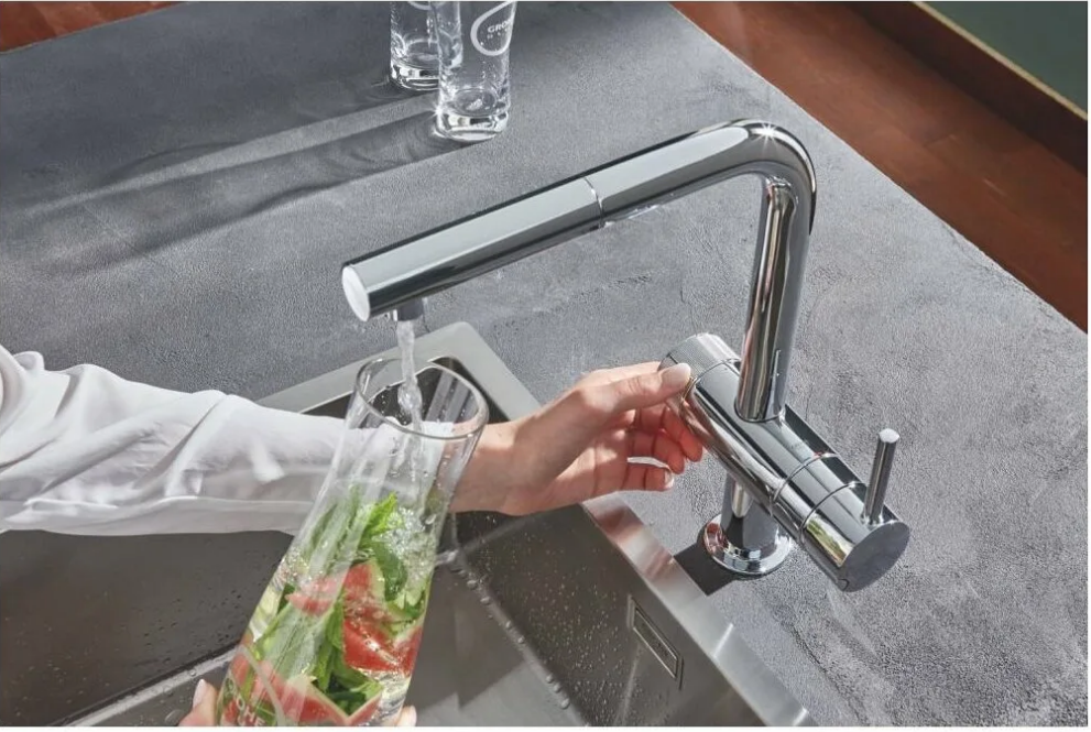 Смеситель для кухни с фильтрацией, стартовый комплект 3в1 Grohe Blue Pure Minta 119706 большой выбор под ваш дизайн!