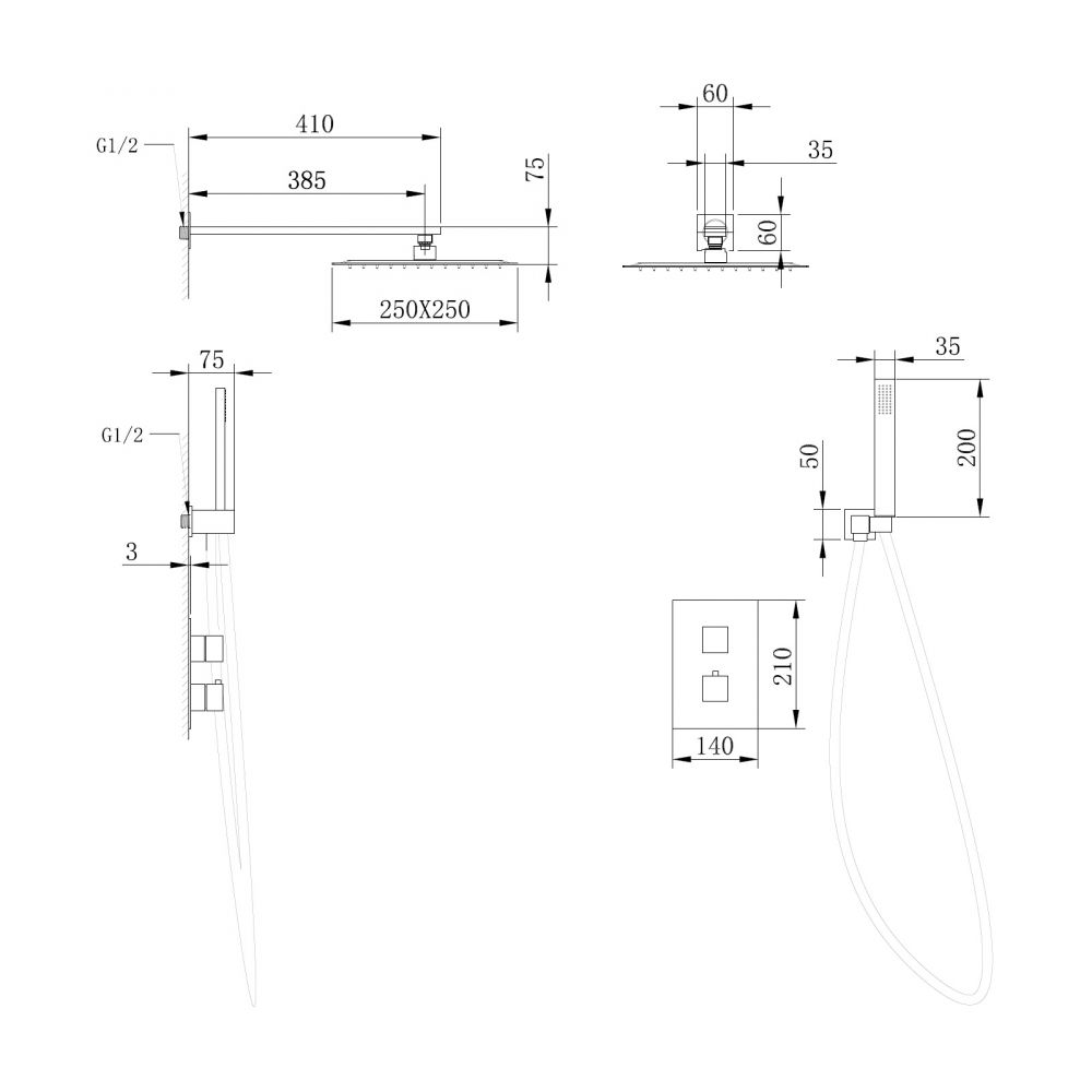 Душевая система ABBER Daheim AF8251 скрытого монтажа без излива, термостат, хром в интернет-магазине Sumom.kz