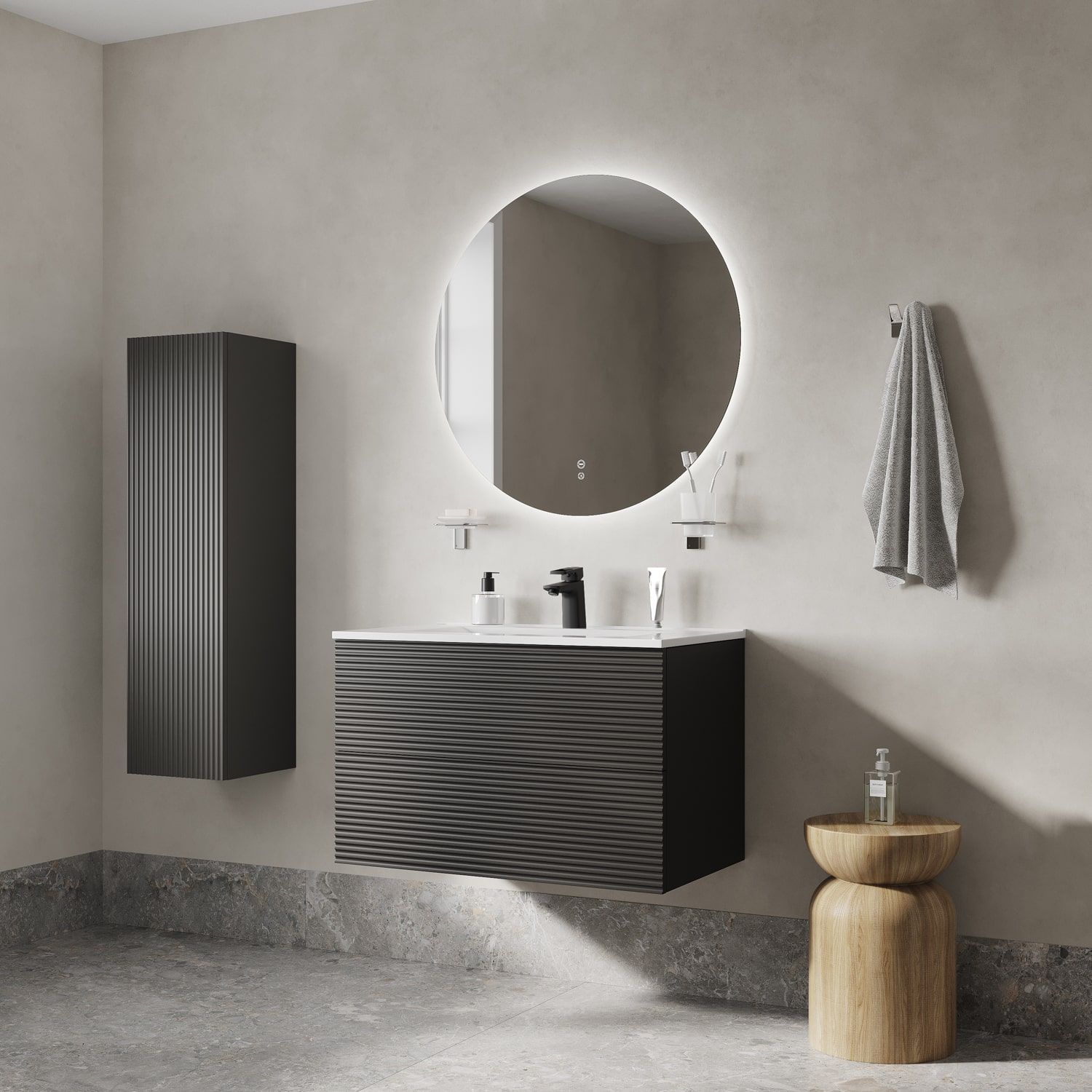 Тумба с умывальником, подвесная, 80 см, темно-серый, Bild, IDDIS, BIL80G0i95K в интернет-магазине Sumom.kz