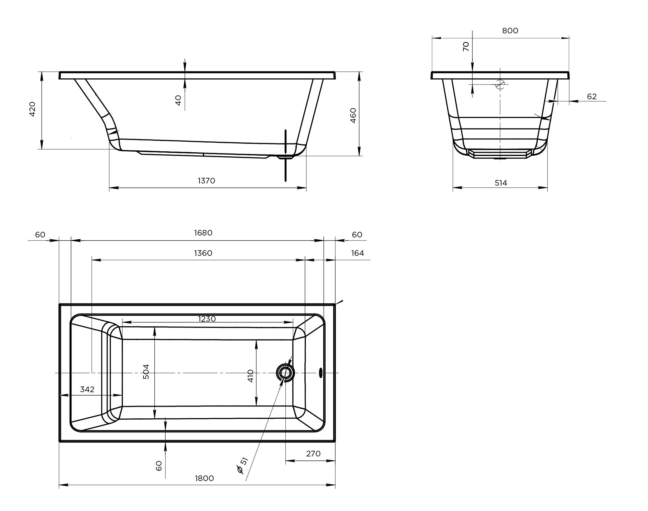 Схема товара Акриловая ванна 1Marka BIANCA 180x80