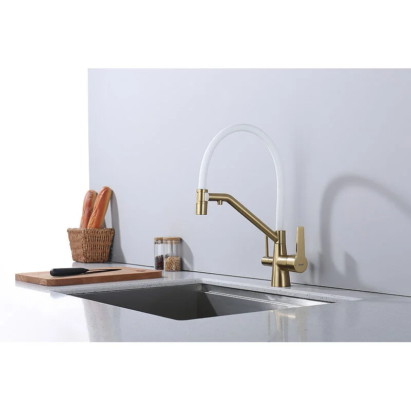 Смеситель для кухни со съемным изливом на магните и подключением фильтра питьевой воды Raglo сатин золото R80.62.03 большой выбор под ваш дизайн!