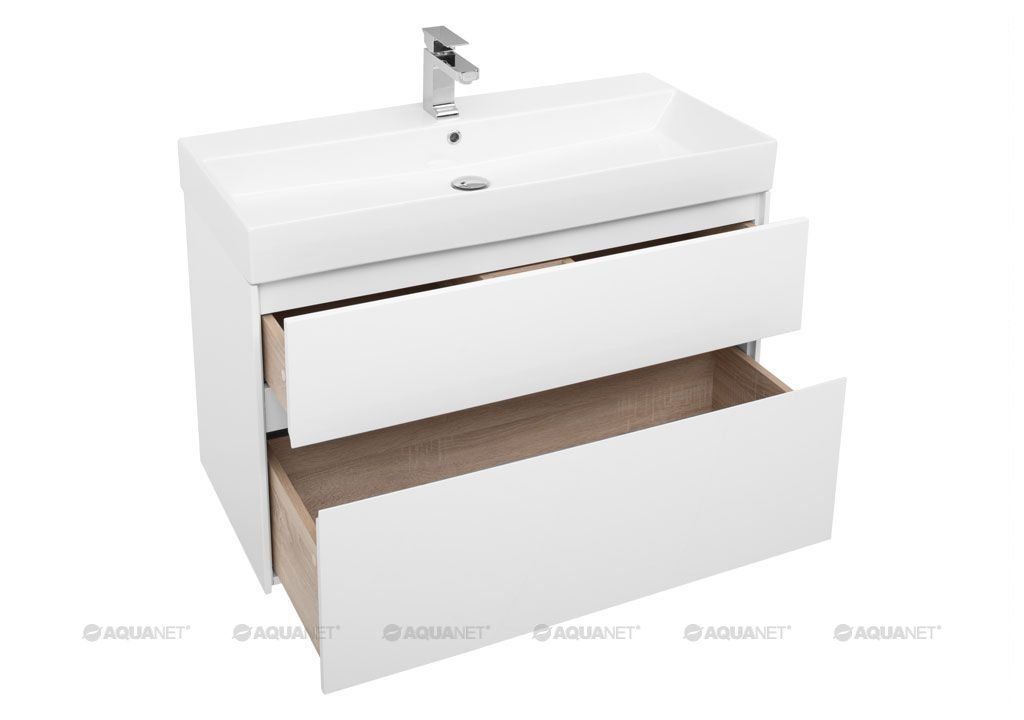 Тумба - умывальник Aquanet Бруклин 100 белый (203961+199206) в интернет-магазине Sumom.kz
