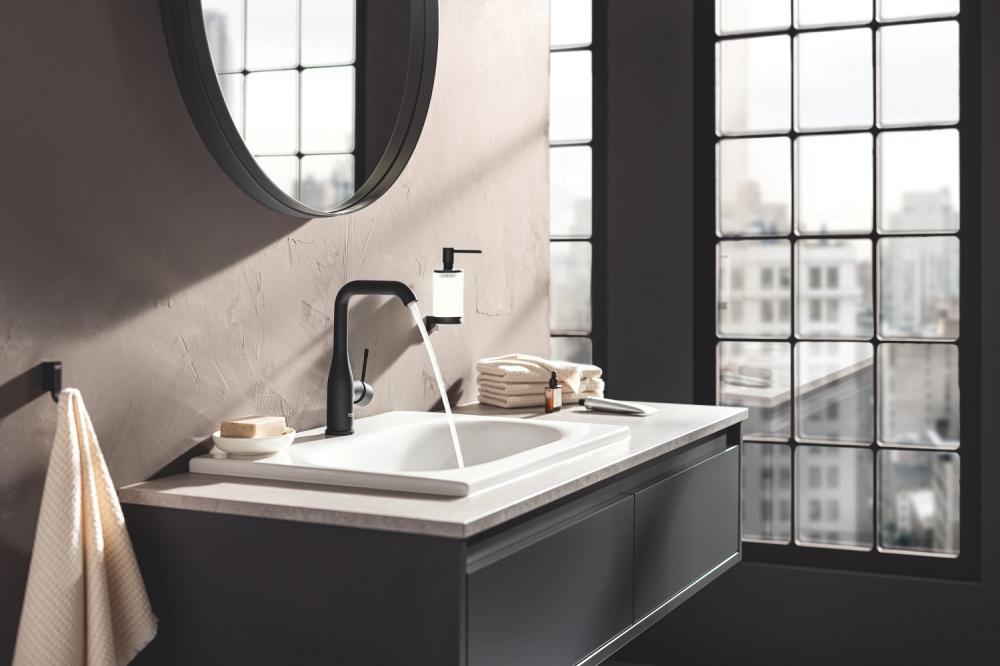 Смеситель для раковины GROHE Essence без донного клапана, L-size, фантомный черный 24177KF1 с гарантией и доставкой по всему Казахстану Смеситель для раковины GROHE Essence без донного клапана, L-size, фантомный черный 24177KF1 большой выбор под ваш дизайн!