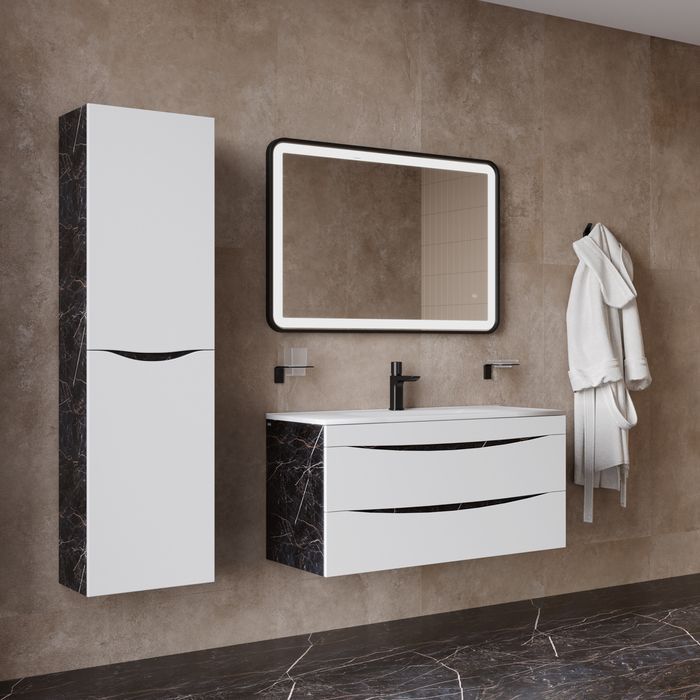 Тумба с умывальником, подвесная, 100 см, белая/черный мрамор, Cloud, IDDIS, CLO10B0i95K в интернет-магазине Sumom.kz