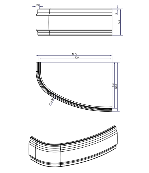 Схема товара Панель фронтальная для ванны Cersait Joanna 150 универсальная