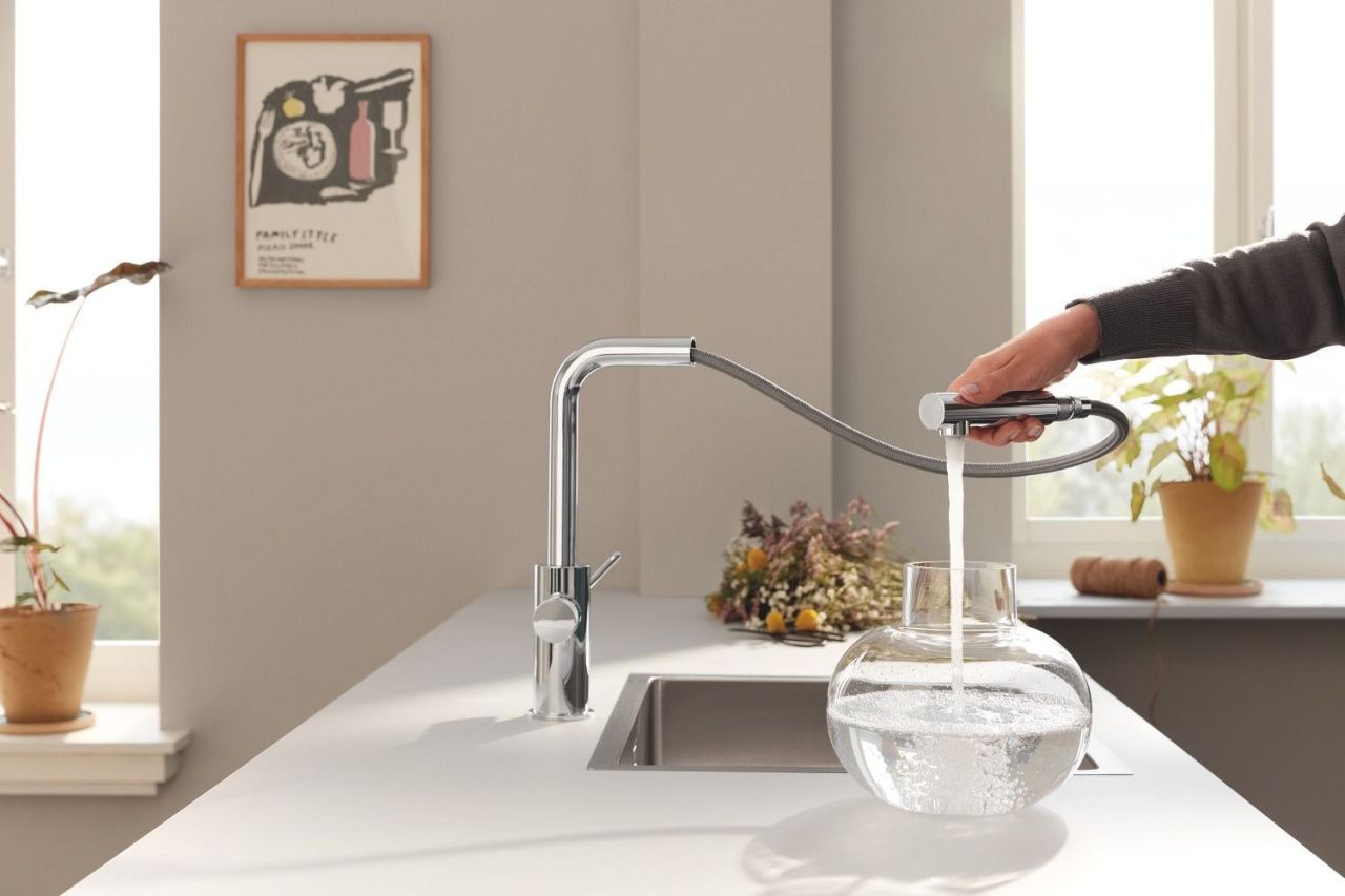 Стартовый комплект GROHE Blue Pure Minta со смесителем с выдвижным изливом, хром 30591000 с гарантией и доставкой по всему Казахстану Стартовый комплект GROHE Blue Pure Minta со смесителем с выдвижным изливом, хром 30591000 большой выбор под ваш дизайн!