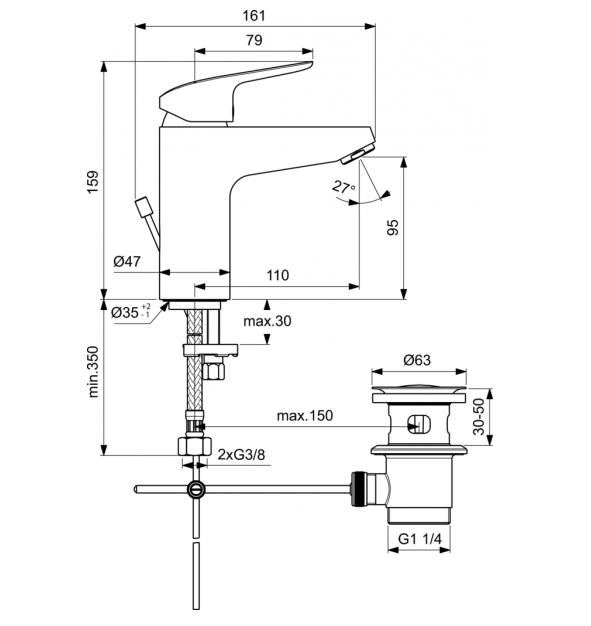 Комплект Ideal Standard BD001AA: смеситель для умывальника и для ванны и душевой гарнитур