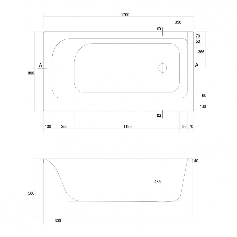 Схема товара Акриловая ванна Cersanit Smart 170x80 P-WP-SMART*170-RNL