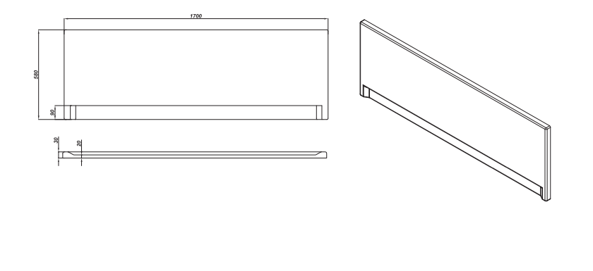 Схема товара Панель для ванны фронтальная Cersanit 170 универсальная PA-TYPE1*170-W