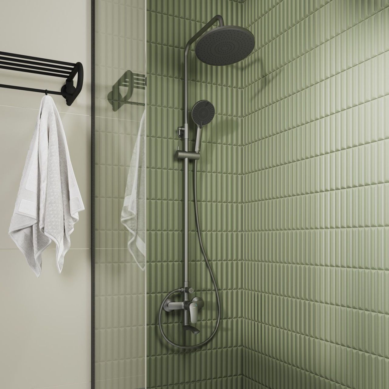 Смеситель для ванны с верхним душем, графит, Rora, Milardo, RORGM4FM06 в интернет-магазине Sumom.kz