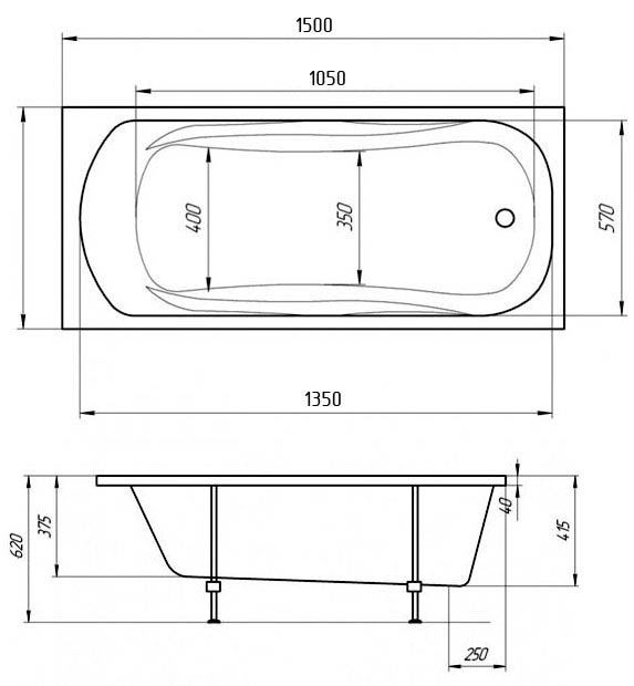 Схема товара Акриловая ванна 1MarKa Classic А 150х70