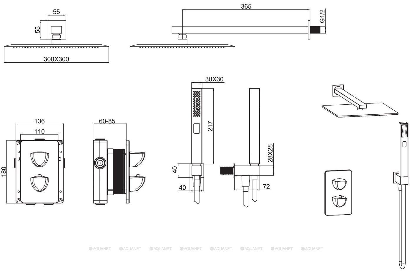 Термостат Vernet+Душ Slim 300мм+Душ.набор,Easy box,черн.мат 5.21016-31 INFINITY V.2 в интернет-магазине Sumom.kz