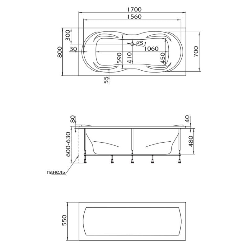 Схема товара Акриловая ванна 1МарКа Dinamica 170x80