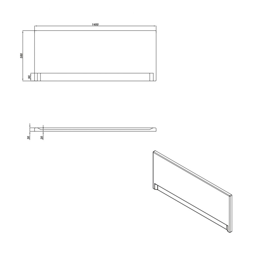 Схема товара Панель фронтальная для ванны Cersanit Universal Type 1 140