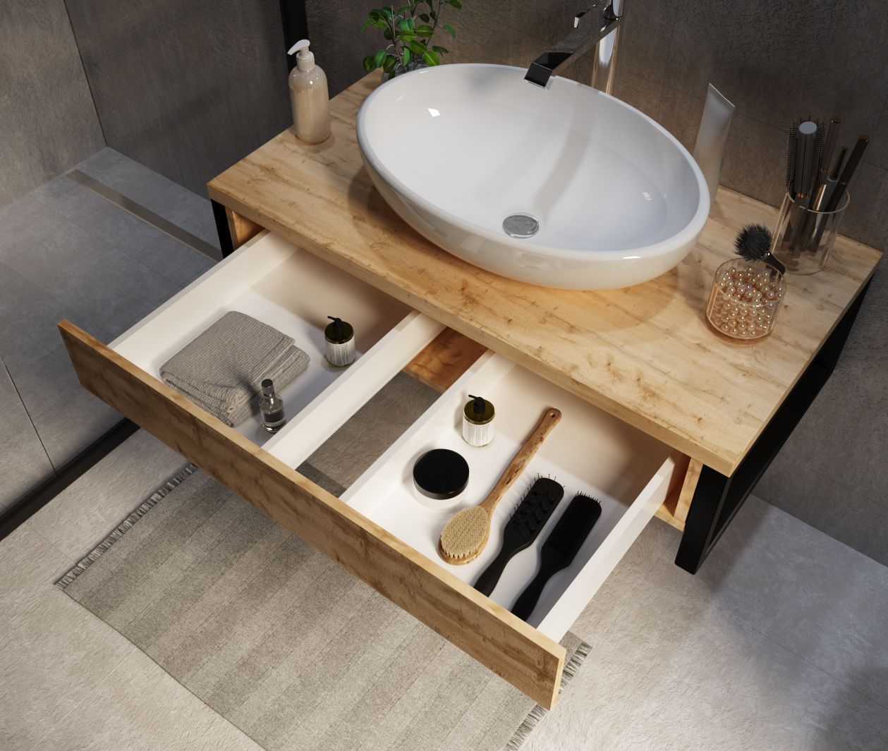 Тумба под умывальник 1MarKa Grunge Loft 90П Дуб Вотан У85843 в интернет-магазине Sumom.kz