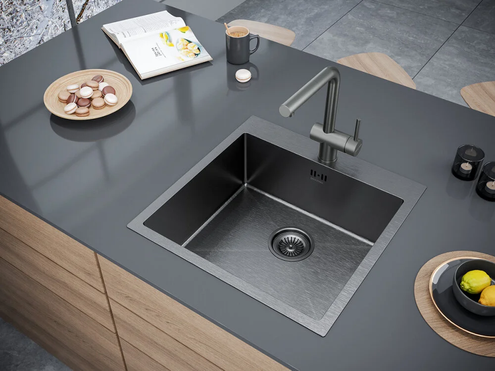 Мойка кухонная Paulmark Kroner PM215151-GM, 51 см, вороненая сталь в интернет-магазине Sumom.kz