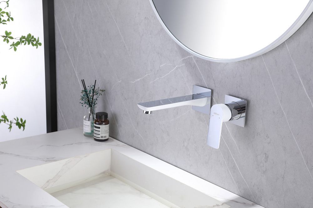 Смеситель ABBER Weiss Insel AF8082W для раковины скрытого монтажа, белый-хром большой выбор под ваш дизайн!