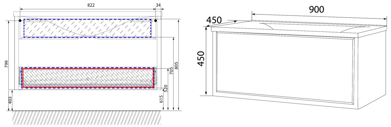 Схема товара Тумба-умывальник 1 МарКа Seattle 90П Mosaic Mirror У73665