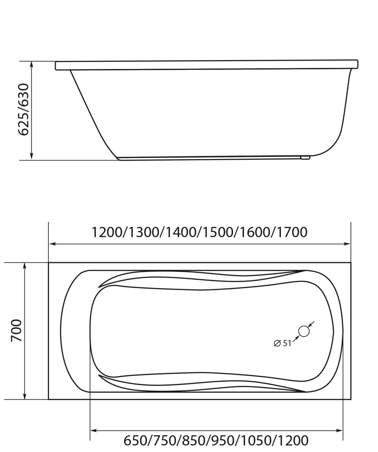 Схема товара Акриловая ванна 1MarKa Classic А 170х70