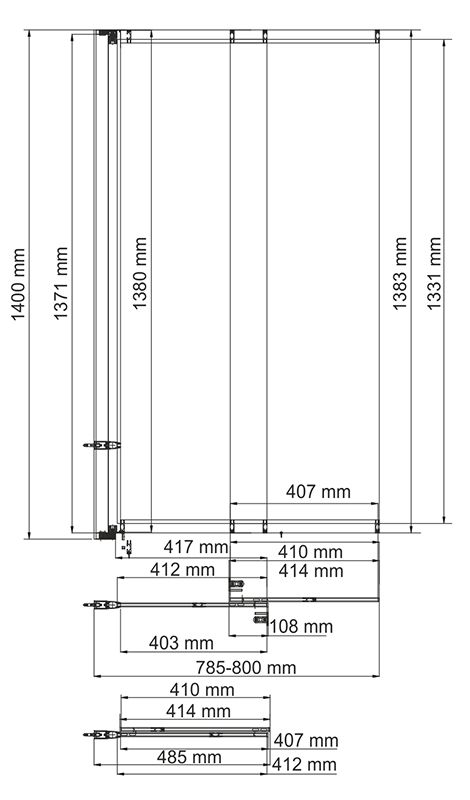 Схема товара Стеклянная шторка для душа, WasserKRAFT, Main 41S02-80, раздвижная, распашная, двухстворчатая