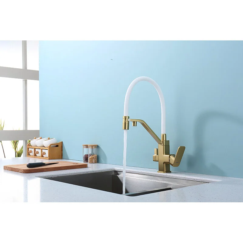 Смеситель для кухни с подключением к фильтру питьевой воды Raglo сатин золото R85.62.03 большой выбор под ваш дизайн!
