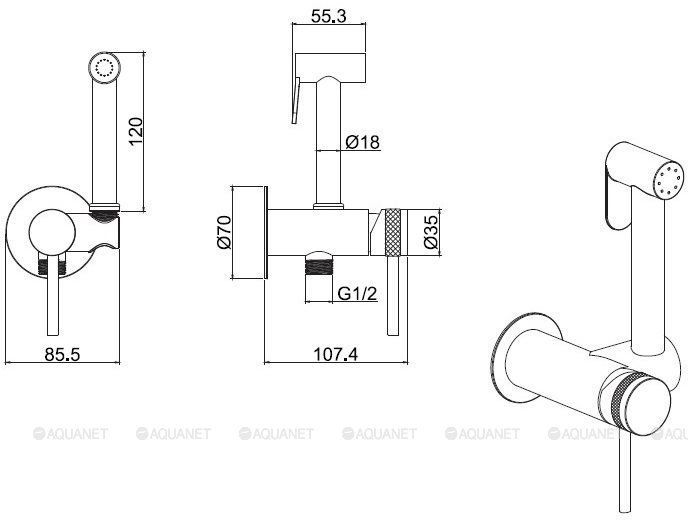 5.31A29-BN PRIORITY 3.0 Смес. с гиг.душем,Латунь+Вставка в держ,Kerox,скр.часть,браш.никель большой выбор под ваш дизайн!