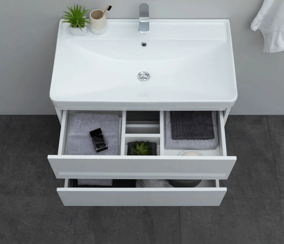 Тумба с раковиной Вега 80 2 ящ. цв.белый глянец (308336) в интернет-магазине Sumom.kz