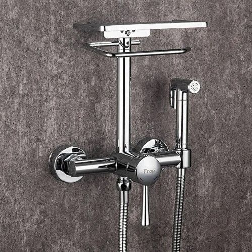 Гигиенический душ со смесителем, бумагодержателем и полочкой, хром F7515 большой выбор под ваш дизайн!