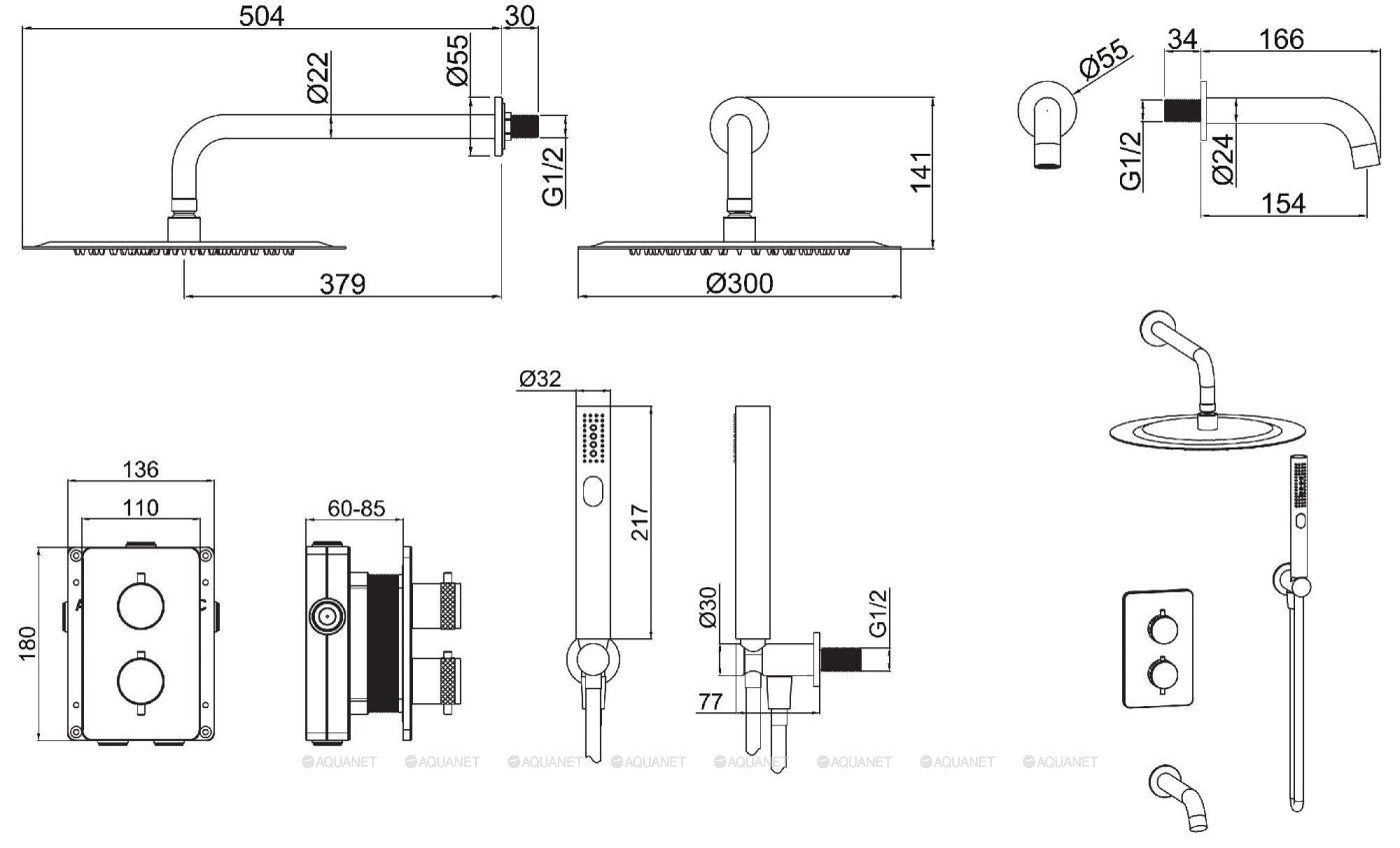 Термостат Vernet+Душ Slim 300мм+Душ.набор+Излив,Easy box,черн.мат 5.31014-31 PRIORITY V.3 в интернет-магазине Sumom.kz
