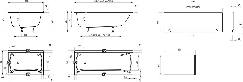 Схема товара Акриловая ванна Ravak Classic 170x70 C541000000