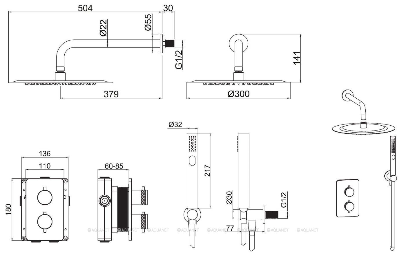 Душ.набор,Easy box,браш.никель 5.31013-BN PRIORITY V.2 Термостат Vernet+Душ Slim 300мм в интернет-магазине Sumom.kz