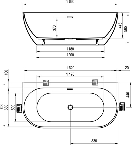 Схема товара Акриловая ванна Ravak Freedom W 166х80  отдельностоящая