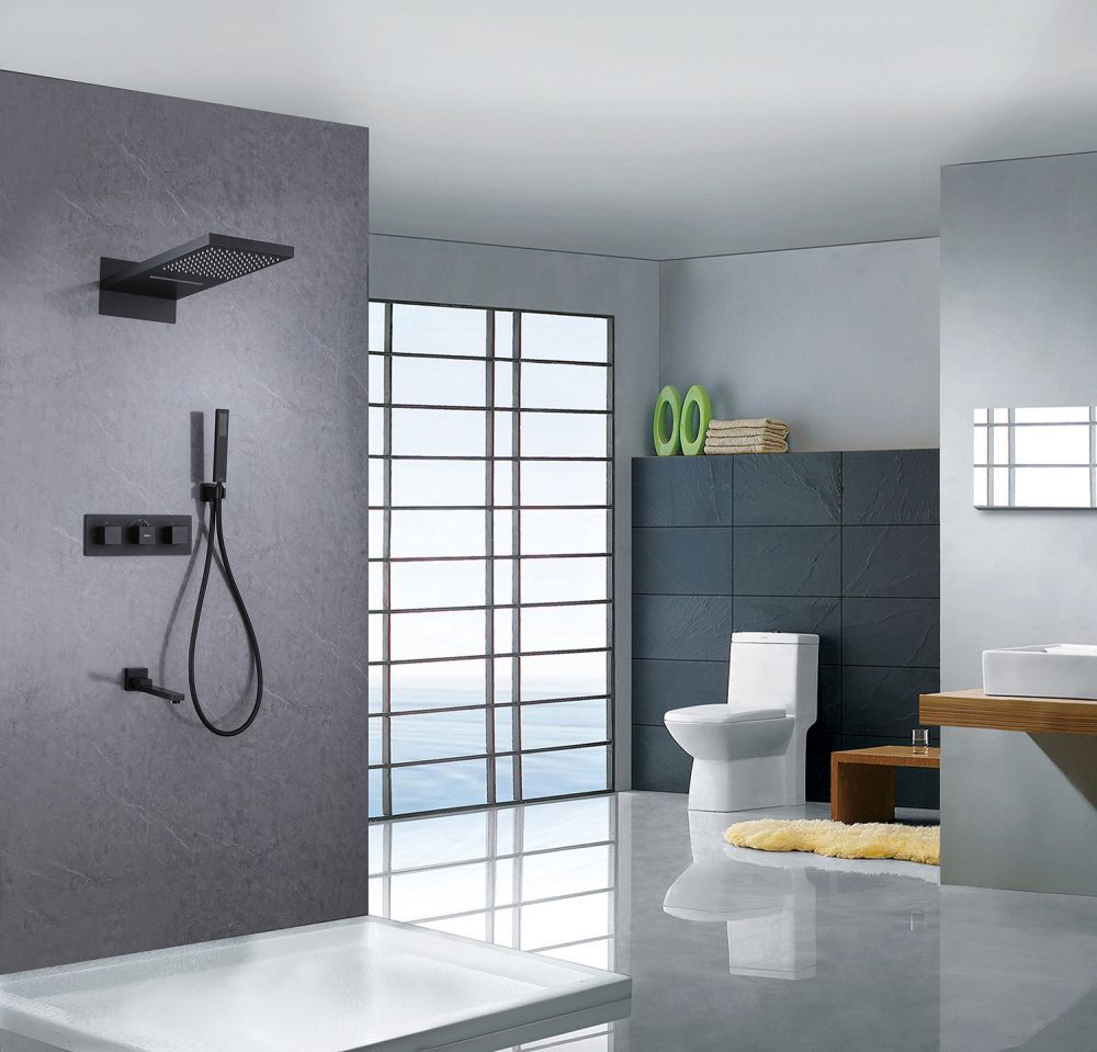 Душевая система ABBER Daheim AF8253B скрытого монтажа с изливом, термостат, черный матовый в интернет-магазине Sumom.kz