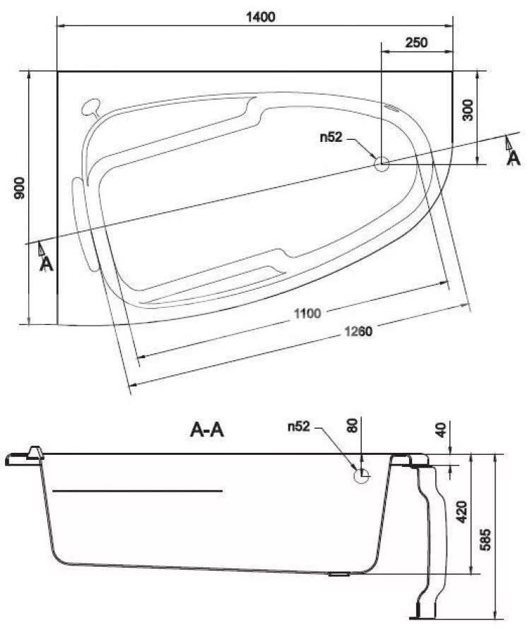 Схема товара Акриловая ванна Cersanit Joanna 140x90 левая 