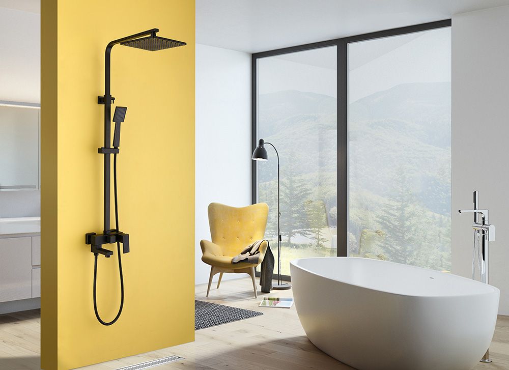 Душевая стойка ABBER Daheim AF8216B с изливом, черная матовая в интернет-магазине Sumom.kz