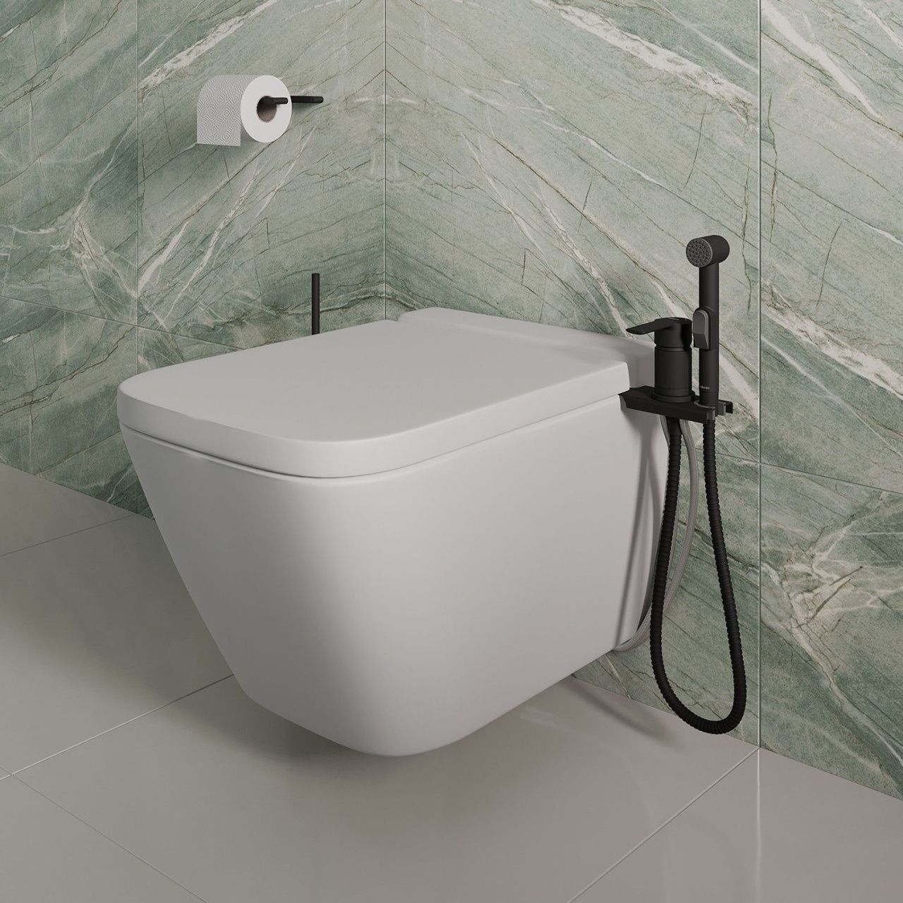 Смеситель с гигиеническим душем с установкой на унитаз, черный матовый, Tidy, Milardo, 001BL00M08 большой выбор под ваш дизайн!