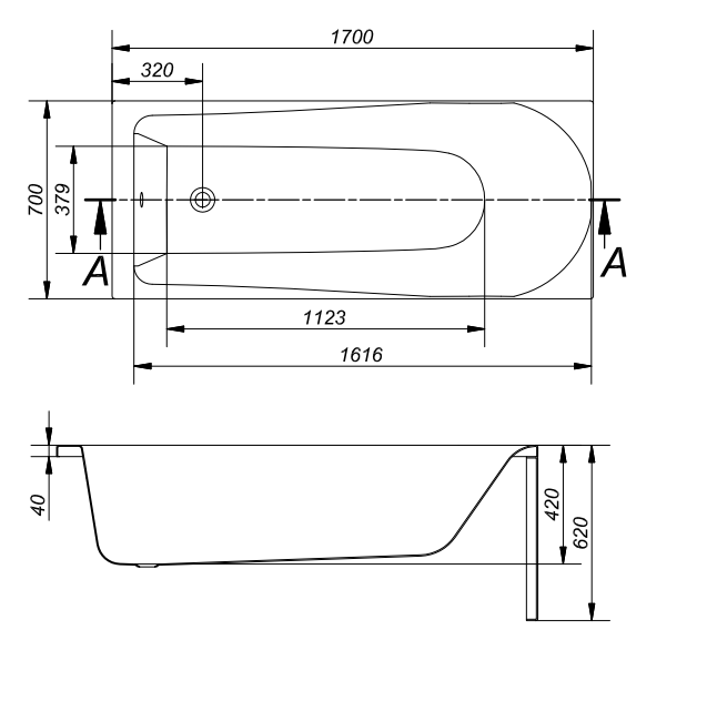 Схема товара Акриловая ванна Cersanit Flavia 170x70
