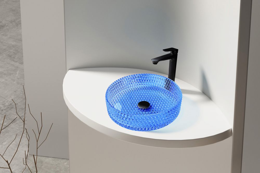 Раковина накладная стеклянная ABBER Glas AK2301DB синяя в интернет-магазине Sumom.kz