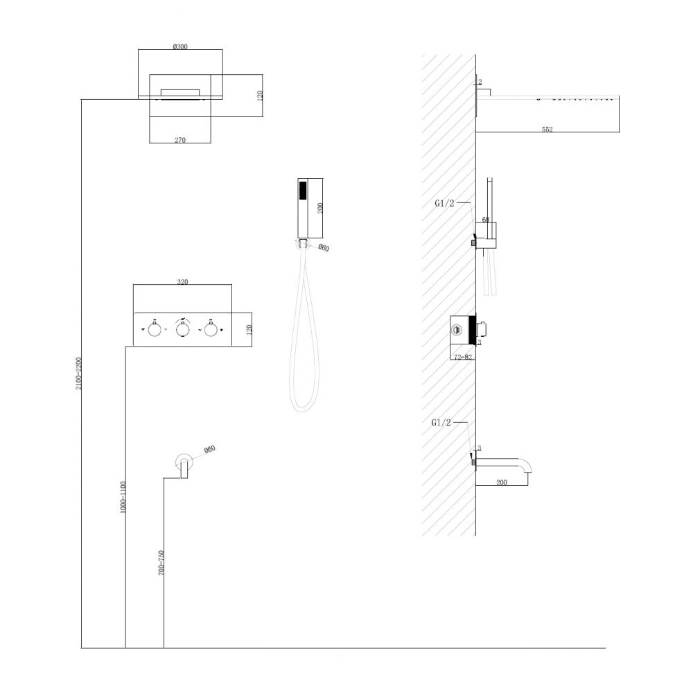 Душевая система ABBER Wasser Kreis AF8150B скрытого монтажа с изливом, термостат, черная матовая в интернет-магазине Sumom.kz