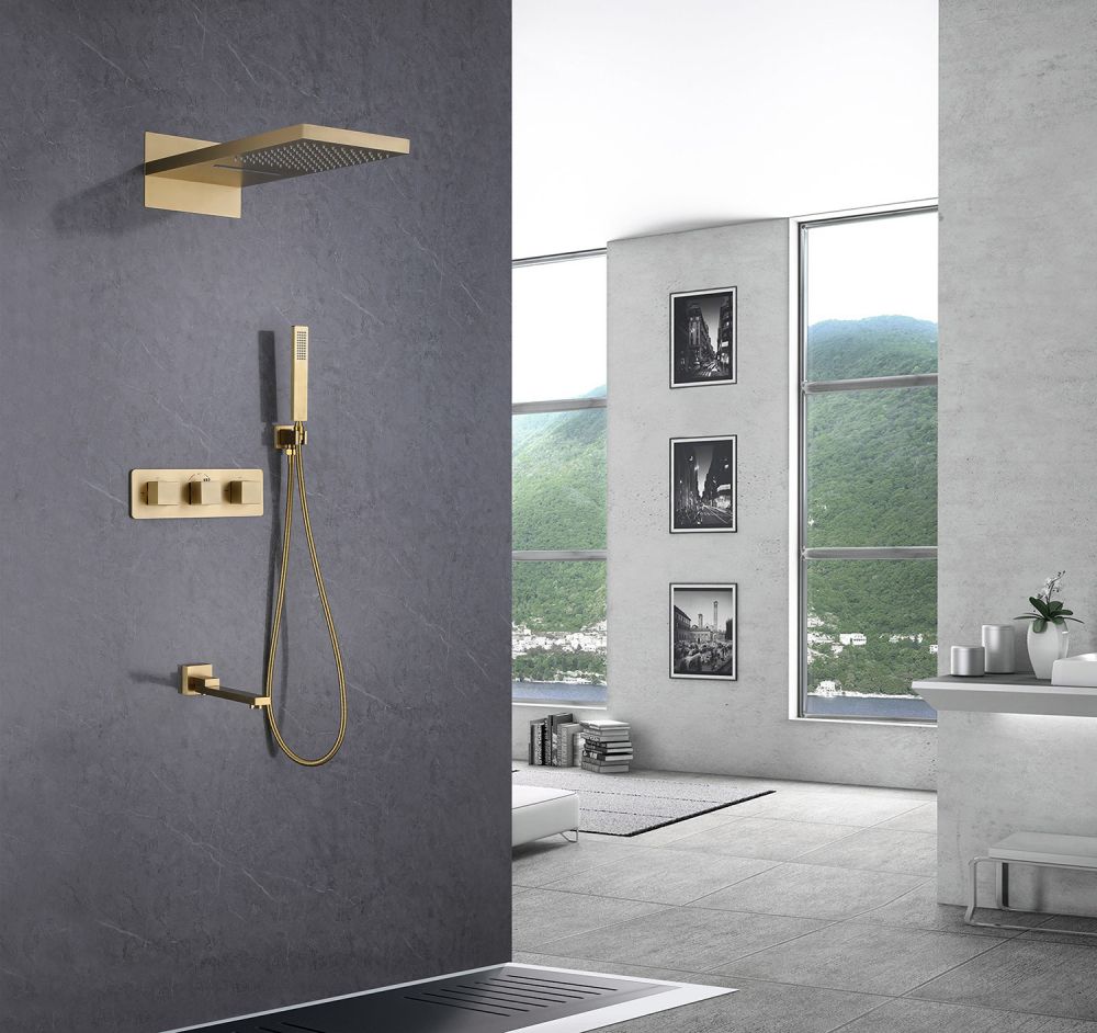 Душевая система ABBER Daheim AF8253G скрытого монтажа с изливом, термостат, золото матовое в интернет-магазине Sumom.kz Душевая система ABBER Daheim AF8253G скрытого монтажа с изливом, термостат, золото матовое в интернет-магазине Sumom.kz
