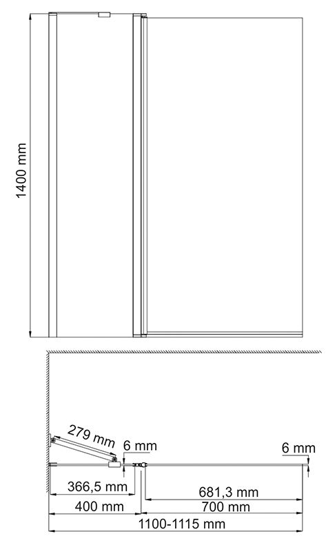 Схема товара Стеклянная шторка для душа, WasserKRAFT, Berkel 48P02-110 , распашная, двухстворчатая