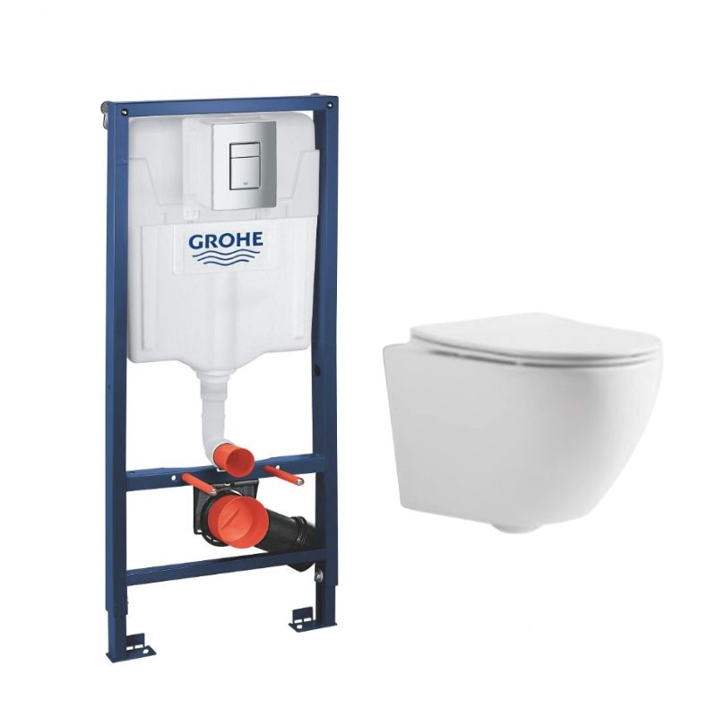 Комплект 4в1: Инсталляция с панелью смыва 38772001, унитаз с сиденьем WCT3029 SSWW K24020103 в интернет-магазине Sumom.kz