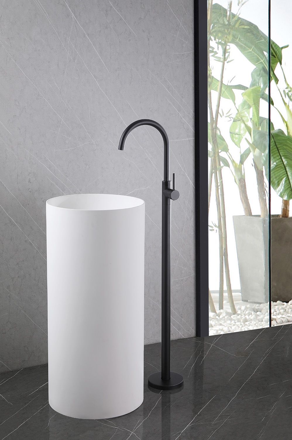 Смеситель ABBER Wasser Kreis AF8141B напольный для раковины, черный матовый большой выбор под ваш дизайн!