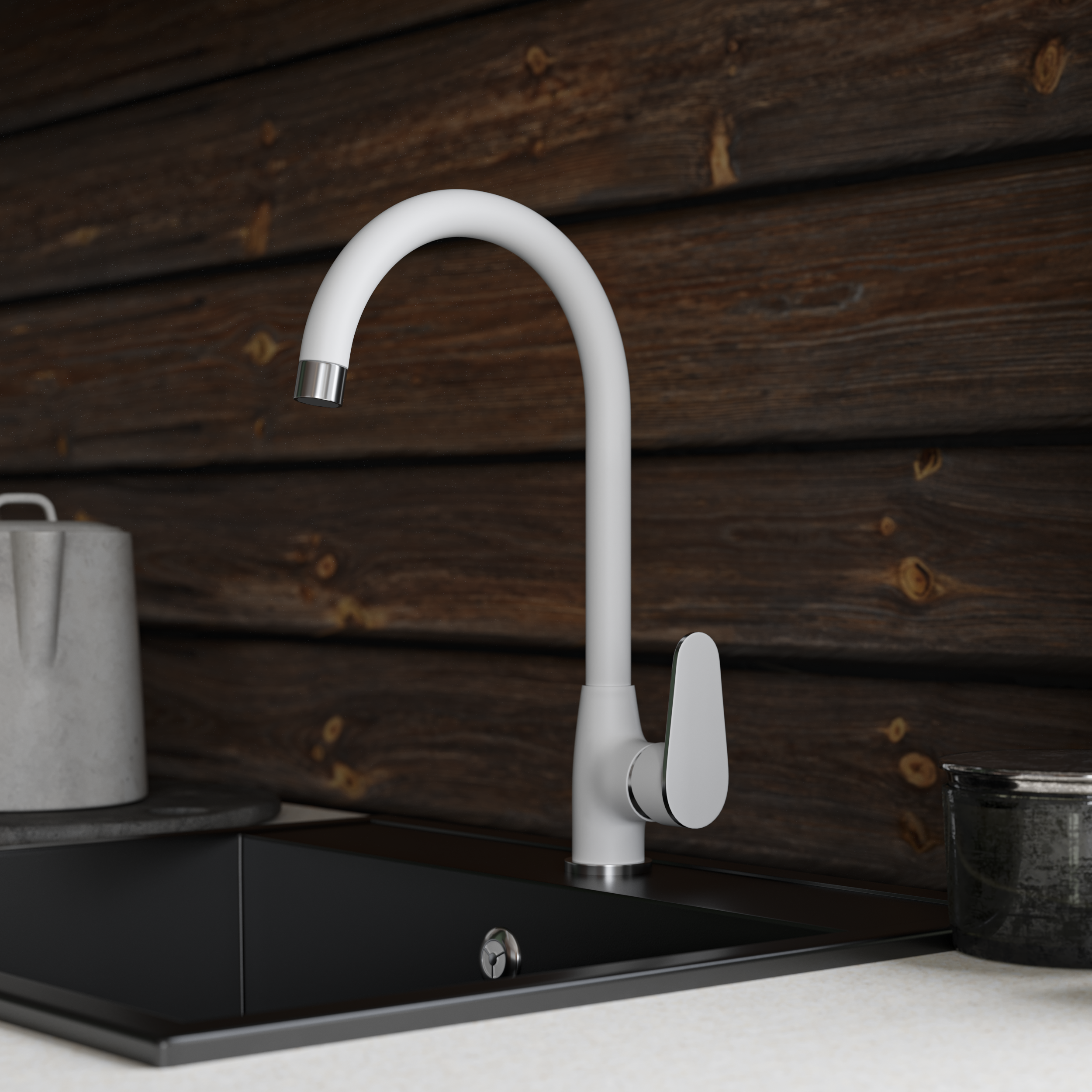 Смеситель для кухни, хром-белый ESKO Snow white SW 519 W большой выбор под ваш дизайн!