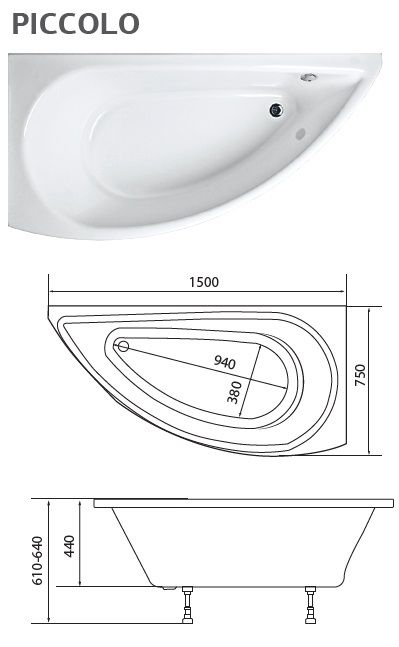 Схема товара Акриловая ванна 1Marka PICCOLO 150x75 R
