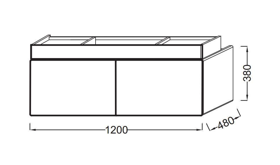 Схема товара Тумба под умывальник Jacob Delafon Terrace 120 см, EB1188-G1C, подвесная, цвет - белый лак.