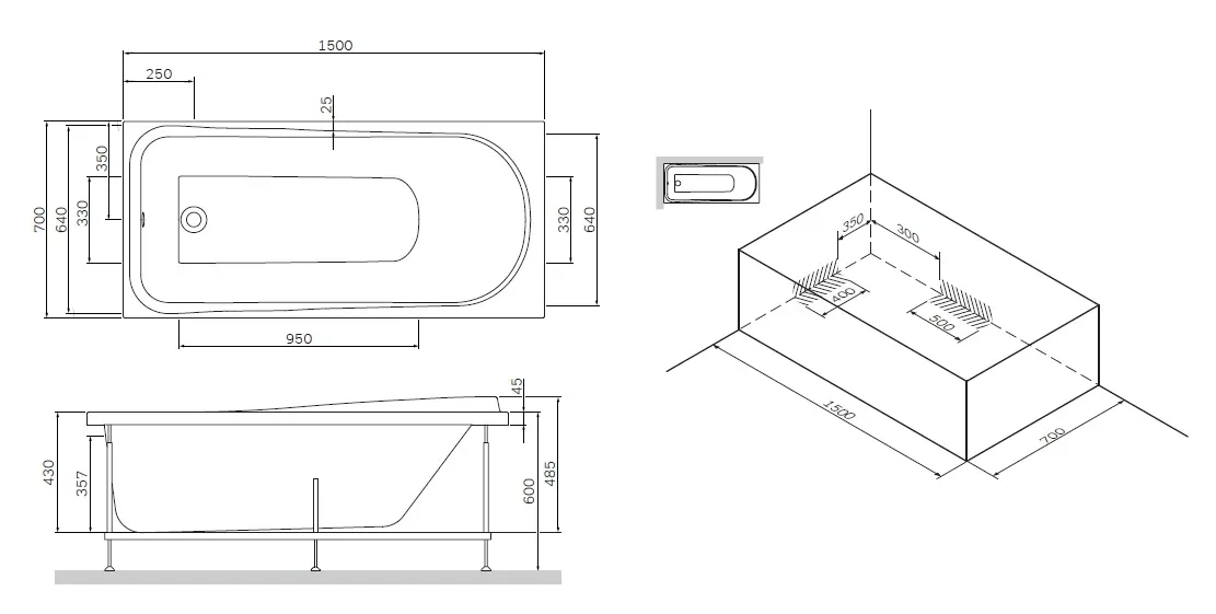 Схема товара Акриловая ванна AM.PM Like 150х70 W80A-150-070W-A