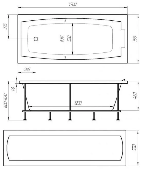 Схема товара Акриловая ванна 1МарКа Aelita 170x75